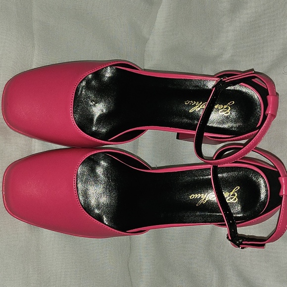 🟢 Pink Square Toe Chunky Heels Maryjanes Size 8 - Picture 6 of 9